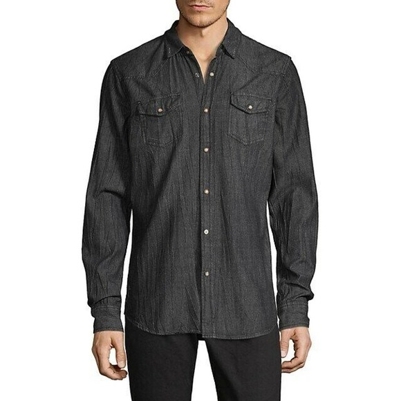 BUFFALO DAVID BITTON Seattle Button Down Black Denim Shirt - Size Medium - Picture 1 of 9